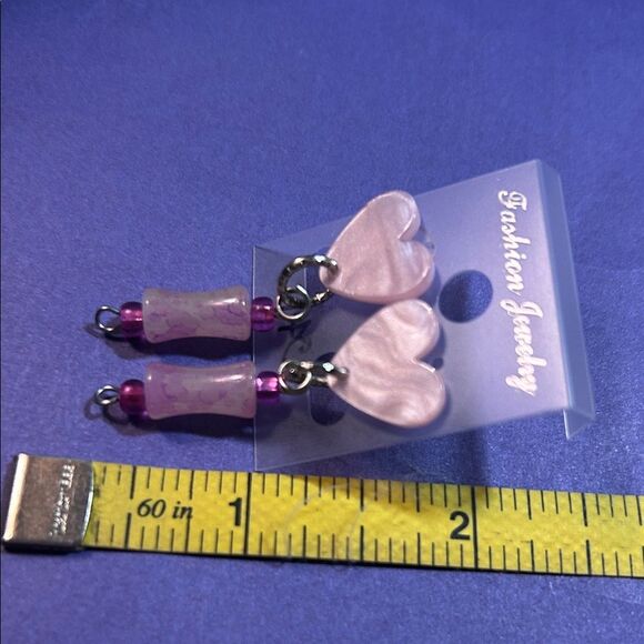 Fashion Jewelry Pink Heart Drop Earrings - Picture 2 of 3